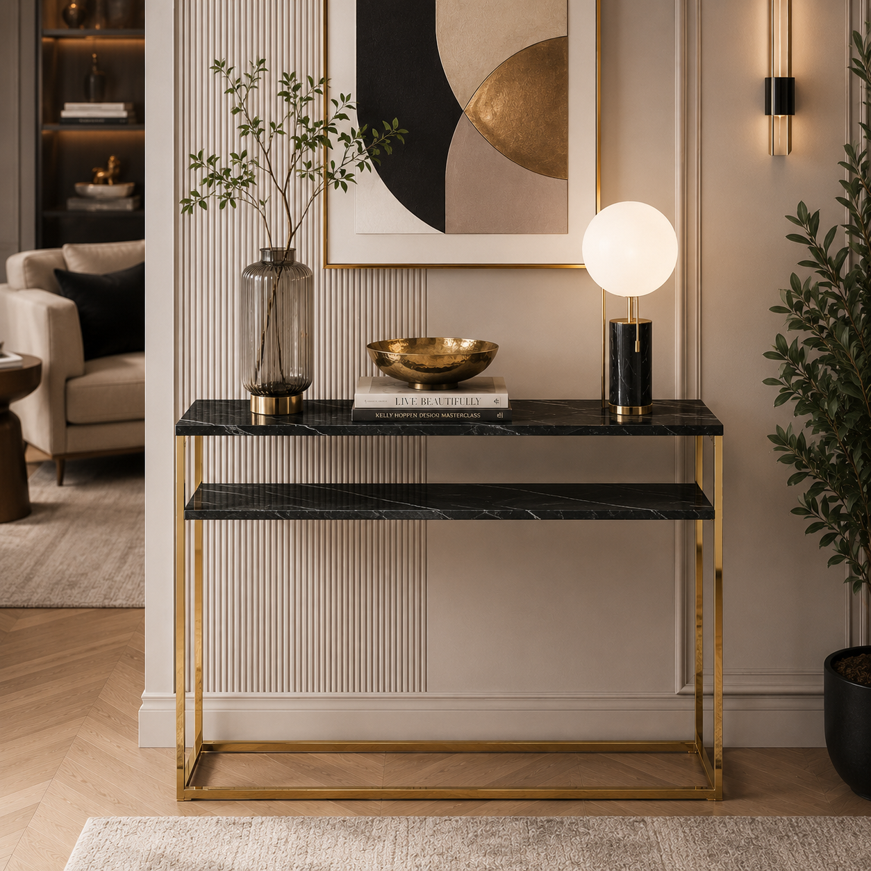 Modern Minimalist Gold SS Double Layer Console Table