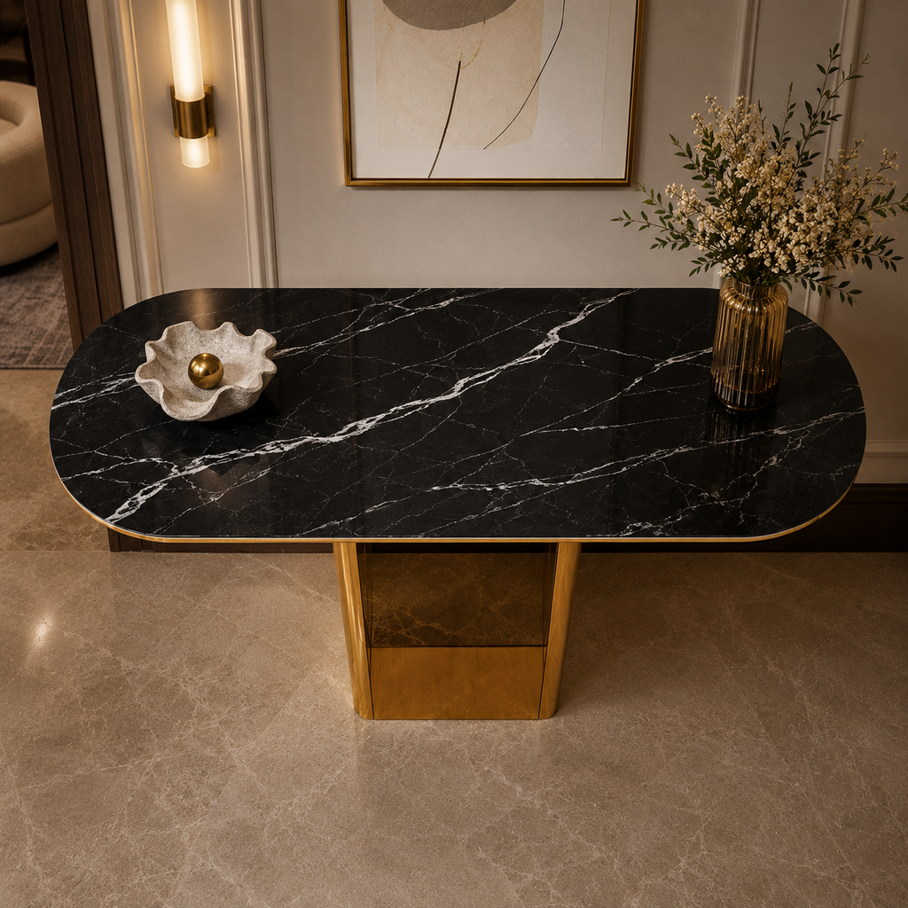 Elegant Tapered Pillar Gold Metal Statement Table