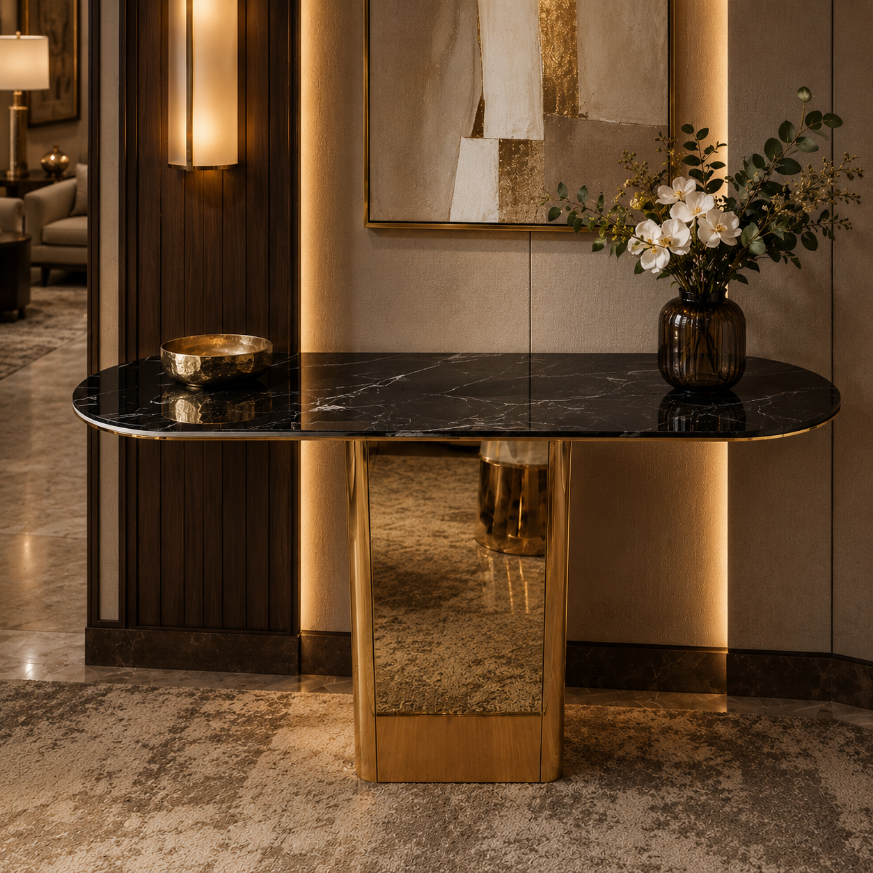Elegant Tapered Pillar Gold Metal Statement Table