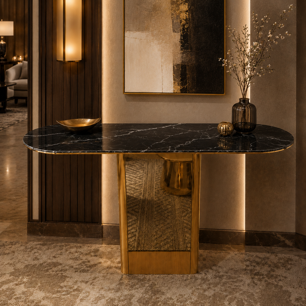 Elegant Tapered Pillar Gold Metal Statement Table