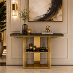 Elegant Vertical Bar Gold Metal Luxury Display Shelf Table