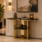 Elegant Vertical Bar Gold Metal Luxury Display Shelf Table