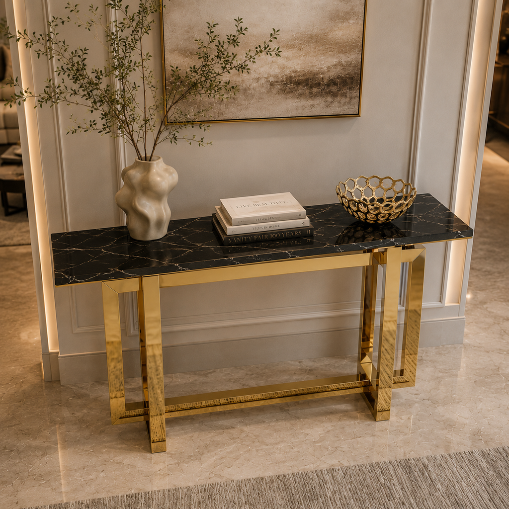 Premium Gold Stainless Steel Interlocking Rectangular Entryway Table