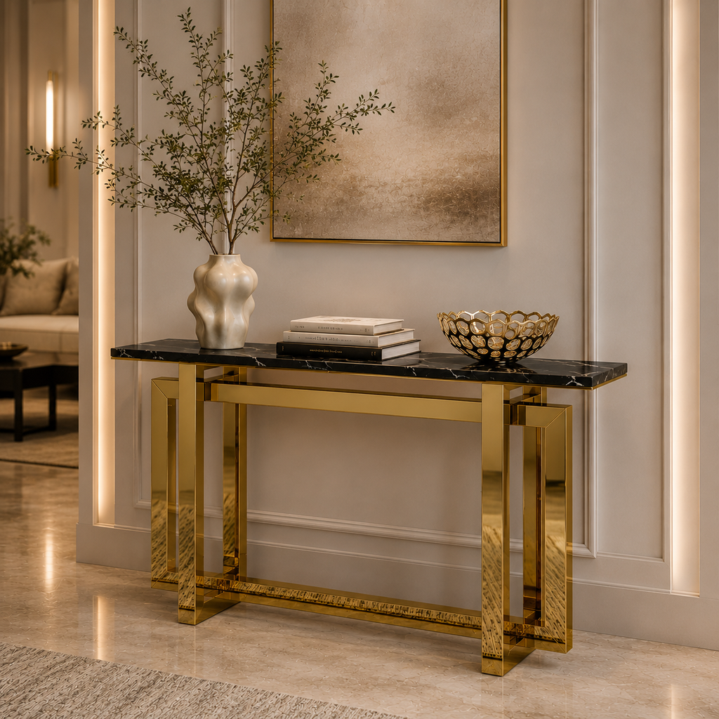 Premium Gold Stainless Steel Interlocking Rectangular Entryway Table