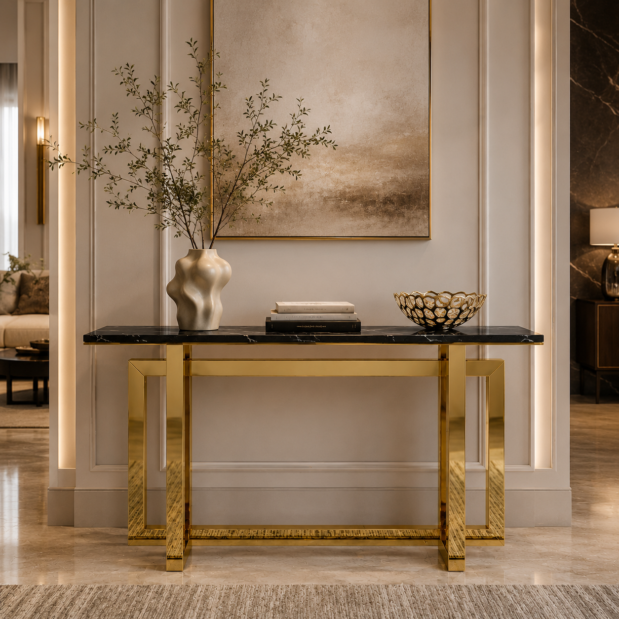 Premium Gold Stainless Steel Interlocking Rectangular Entryway Table