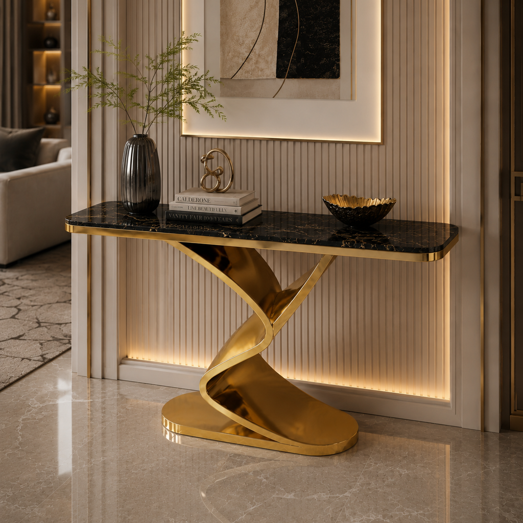 Luxury Twisted Ribbon Gold SS Console Table