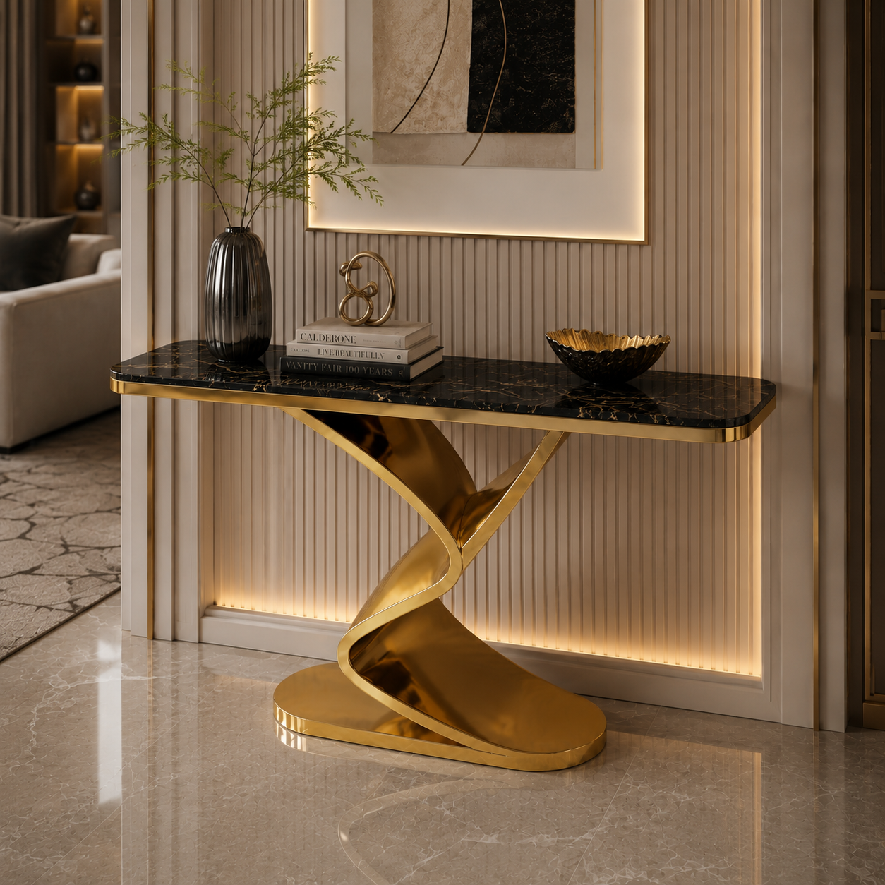 Luxury Twisted Ribbon Gold SS Console Table