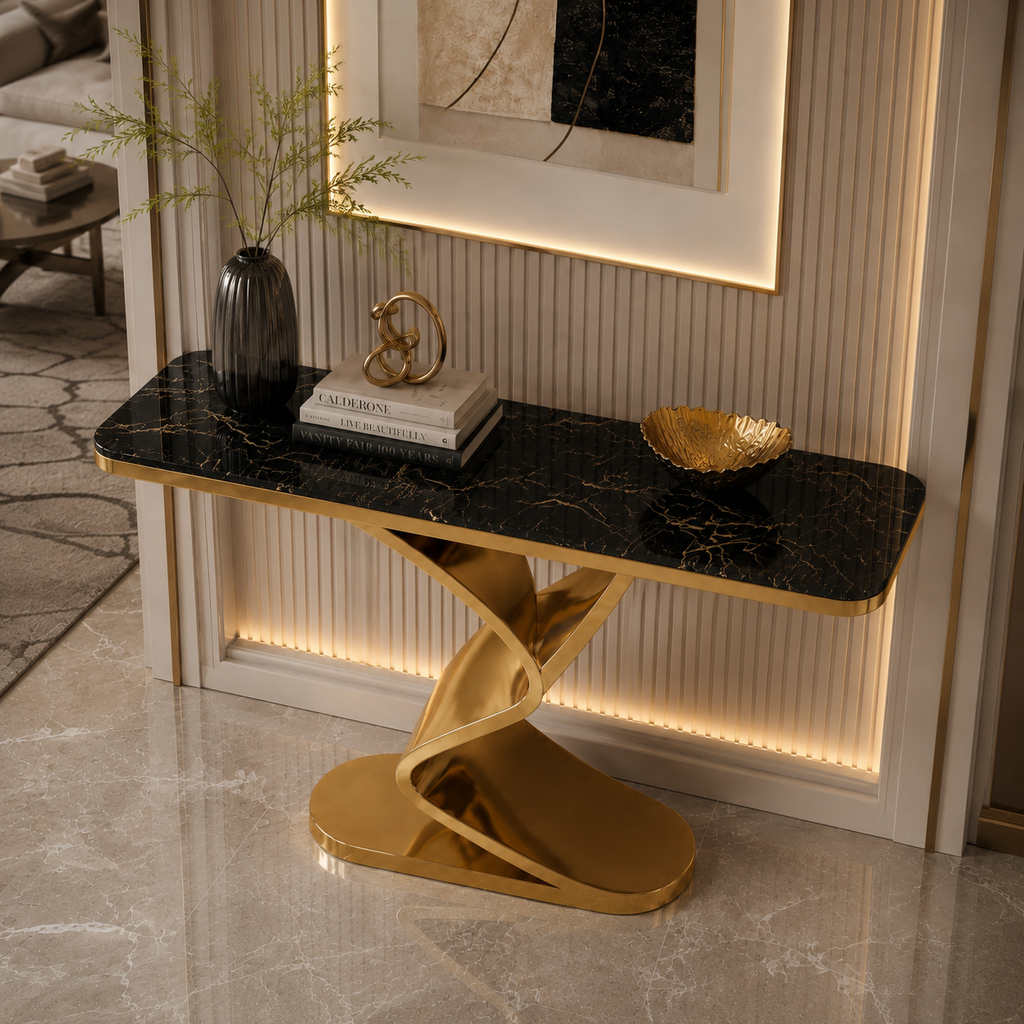 Luxury Twisted Ribbon Gold SS Console Table