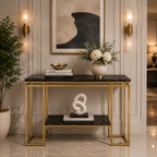 Modern Geometric Tiered Runway Gold SS Luxury Console Table