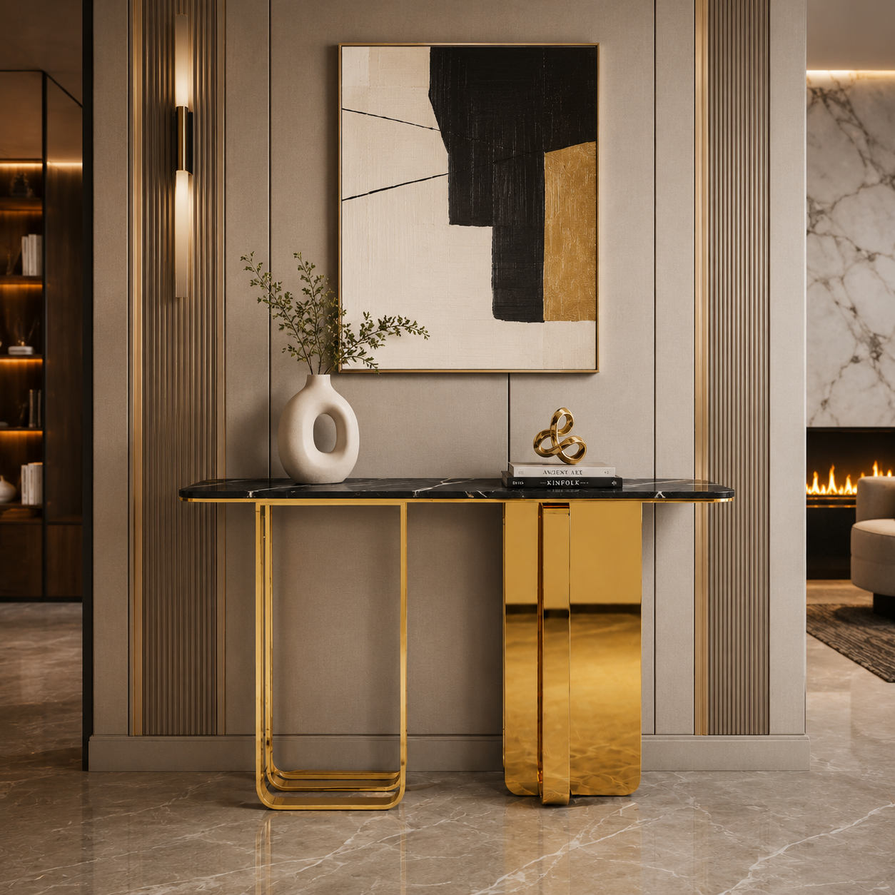 Premium Gold Stainless Steel Open Loop & Pillar Entryway Table
