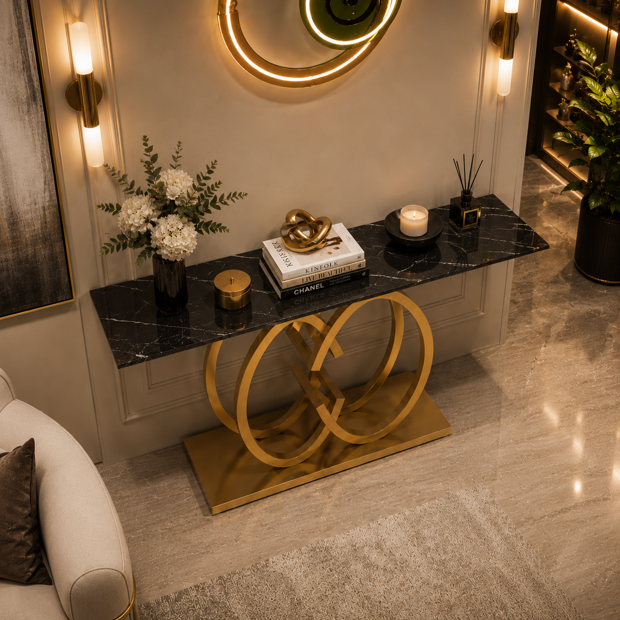Elegant Butterfly Silhouette Gold Metal Statement Foyer Table