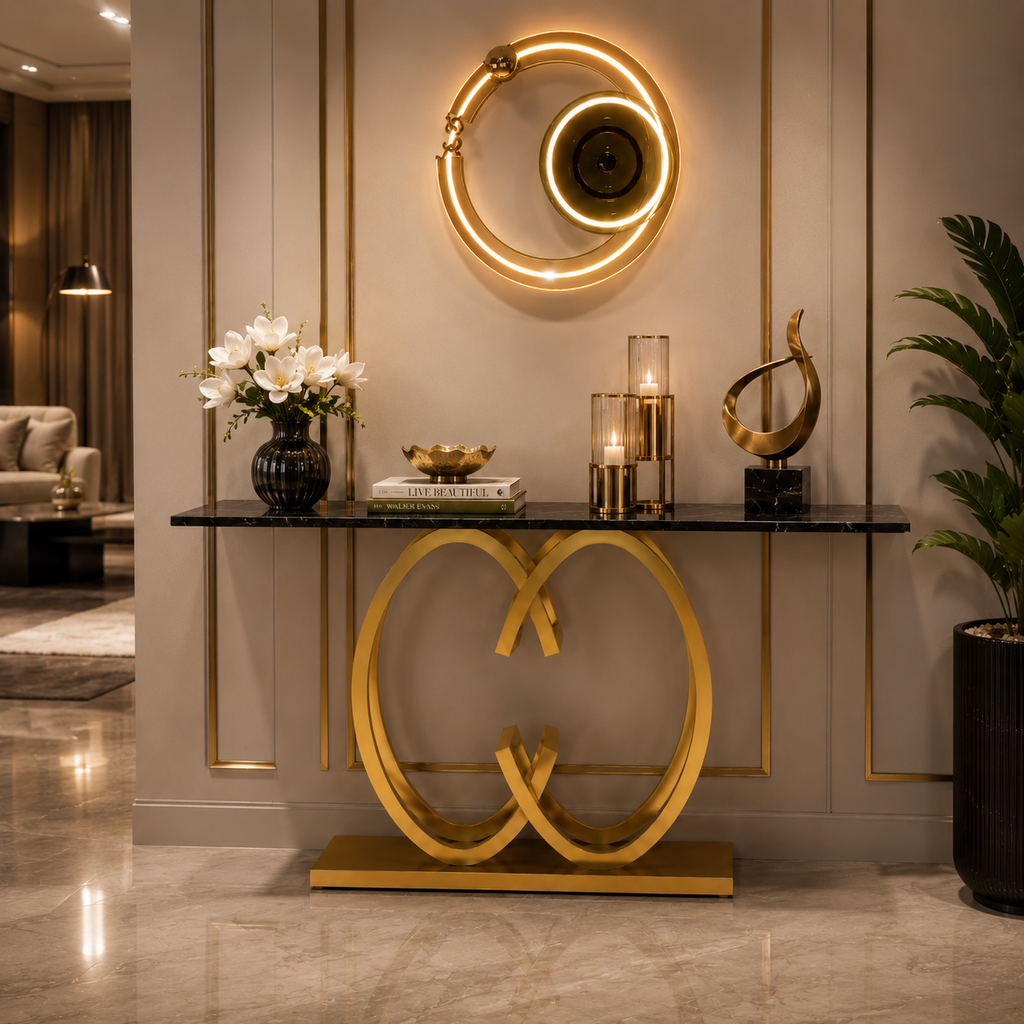 Elegant Butterfly Silhouette Gold Metal Statement Foyer Table