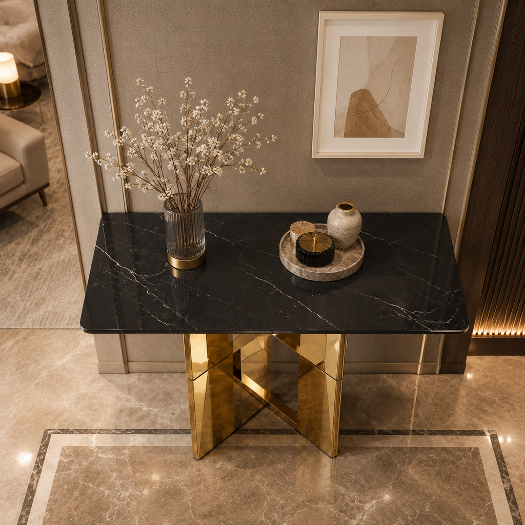 Premium Gold Stainless Steel Overlapping Cube Entryway Table