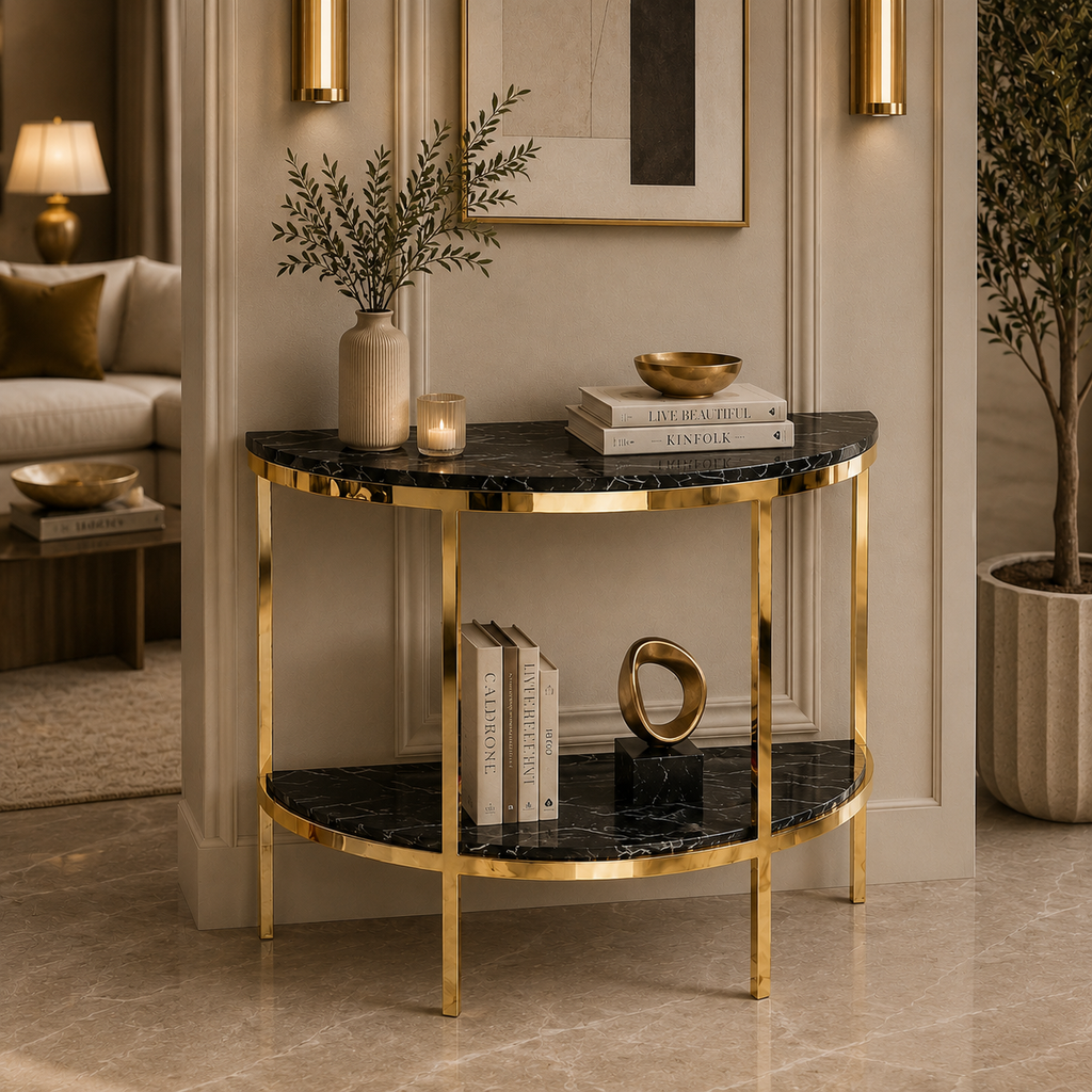 Premium Gold Stainless Steel Overlapping Cube Entryway Table (Copy)