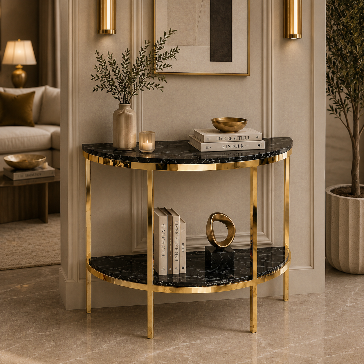 Premium Gold Stainless Steel Overlapping Cube Entryway Table (Copy)