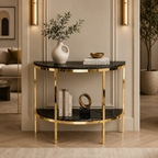 Elegant 2-Tier Crescent Gold Metal Statement Accent Table