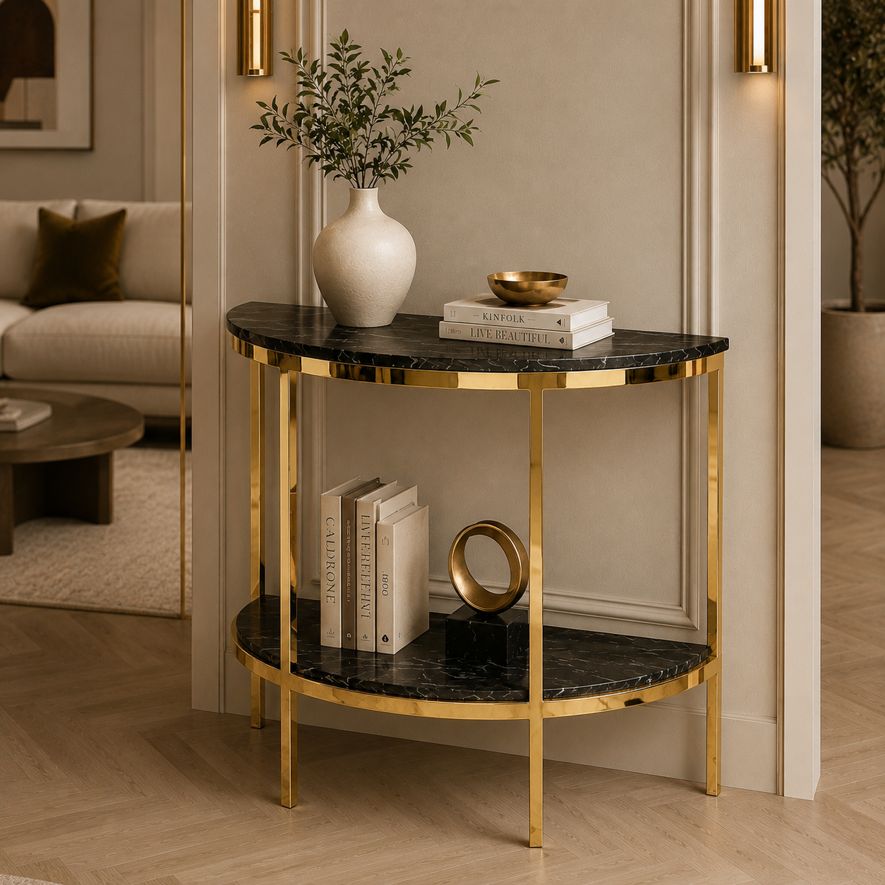 Premium Gold Stainless Steel Overlapping Cube Entryway Table (Copy)