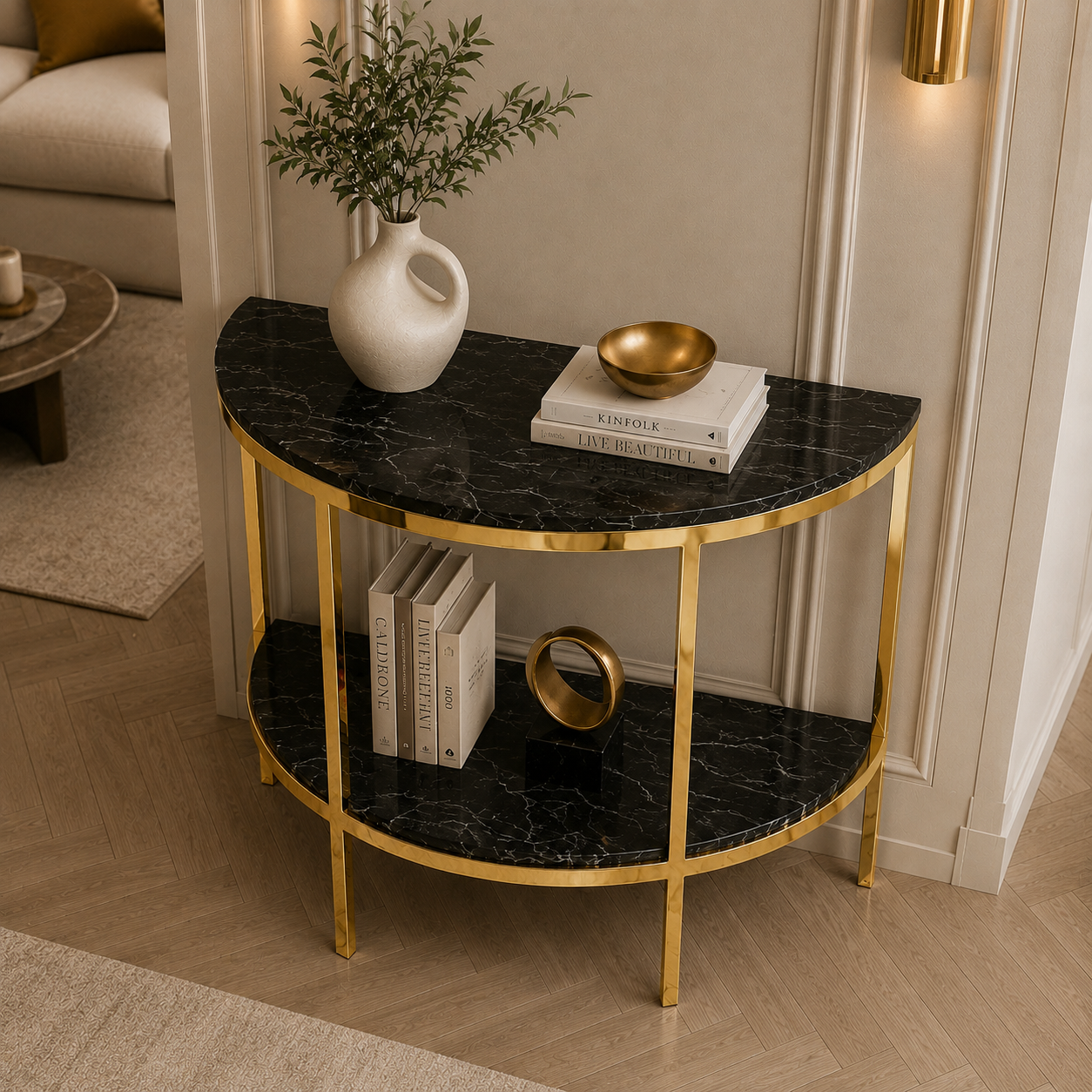 Premium Gold Stainless Steel Overlapping Cube Entryway Table (Copy)