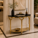 Elegant 3-Leg Loop Accent Gold Metal Statement Foyer Table