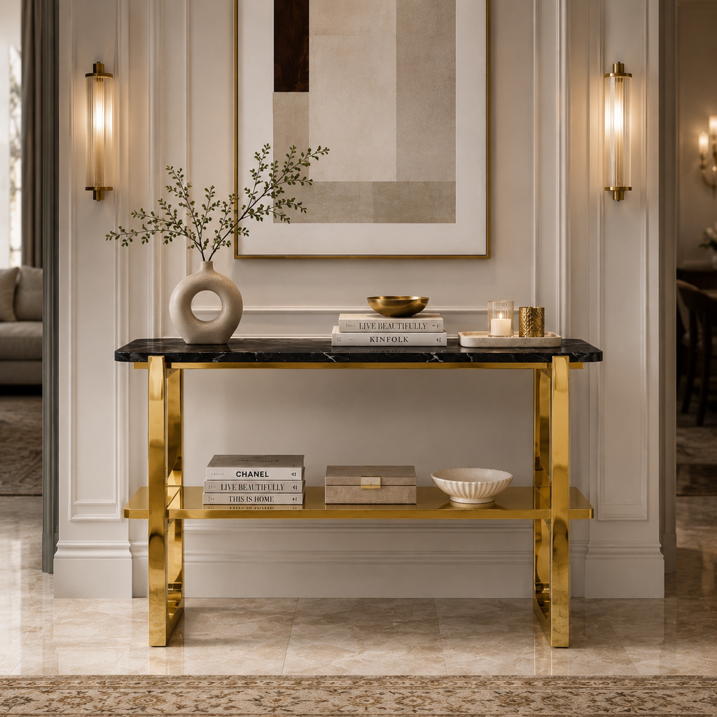 Premium Gold Stainless Steel Open-Frame Multi-Layer Entryway Table