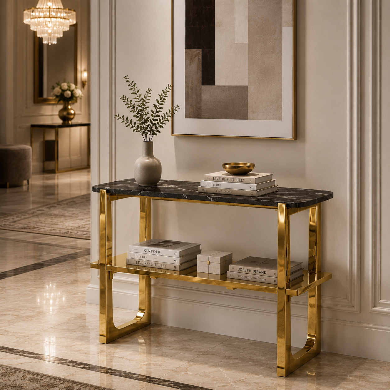 Premium Gold Stainless Steel Open-Frame Multi-Layer Entryway Table