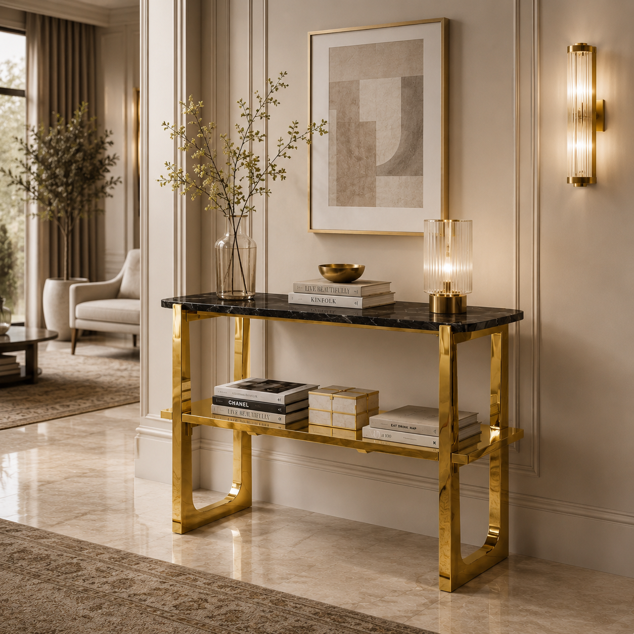 Premium Gold Stainless Steel Open-Frame Multi-Layer Entryway Table