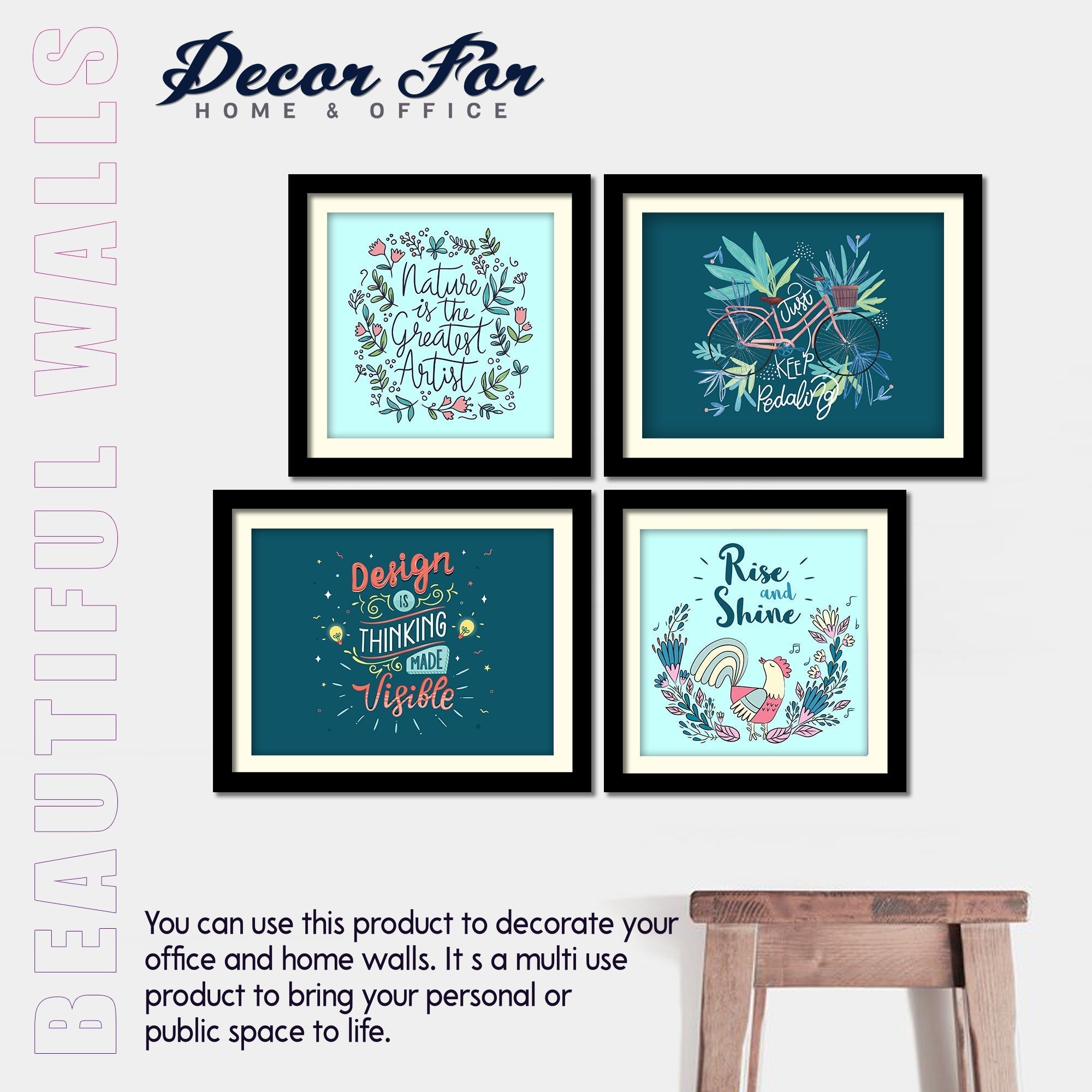 Rise and Shine Quotes Decorative Wall Hanging Frame Set of Four