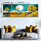 Mystical Moonlight Set of 3 Framed Canvas Wall Paintings for Home - Yellow