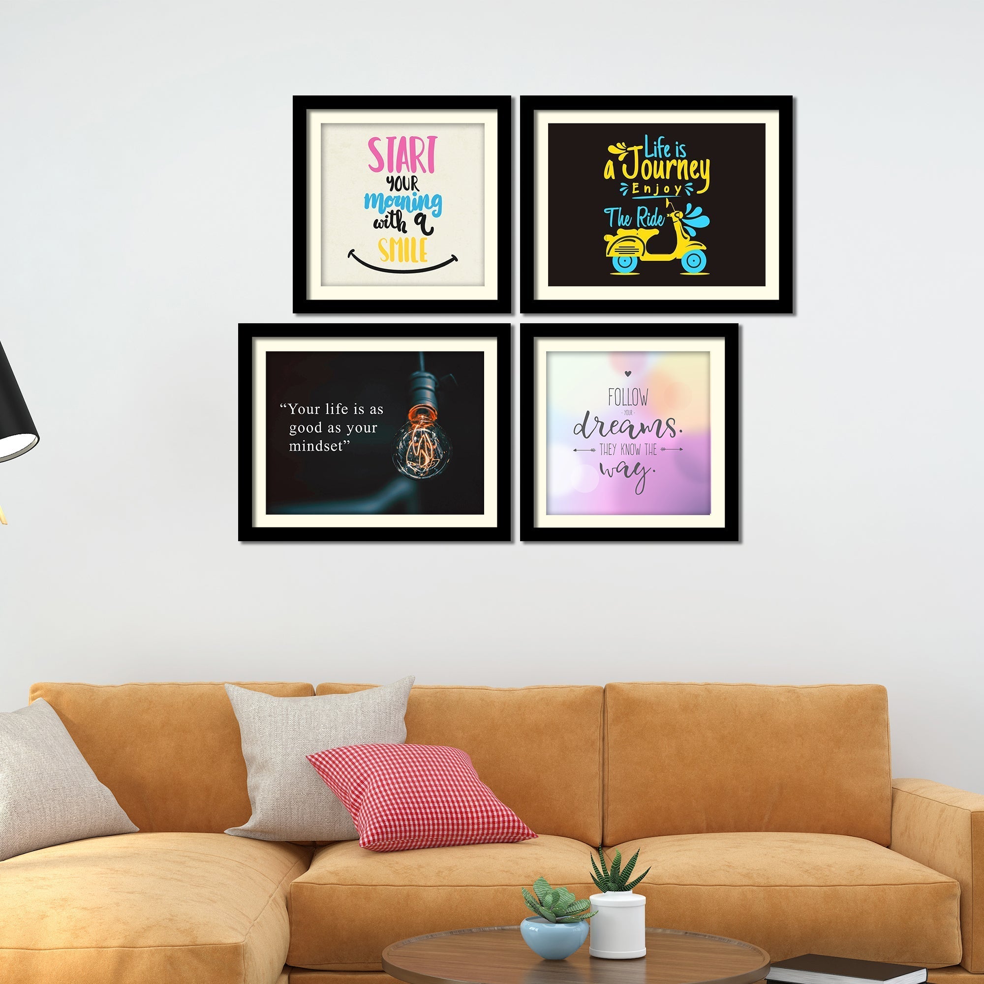 Start Your Morning Positive Quotes Four Pieces Wall Hanging Frame