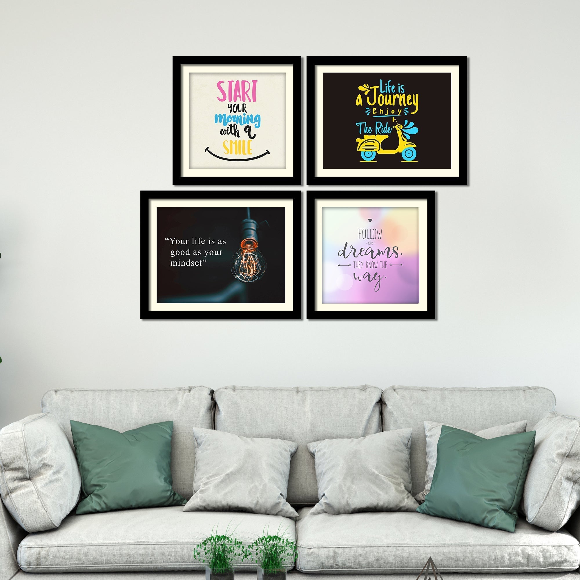 Start Your Morning Positive Quotes Four Pieces Wall Hanging Frame