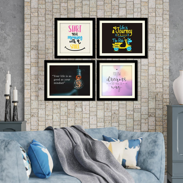 Start Your Morning Positive Quotes Four Pieces Wall Hanging Frame