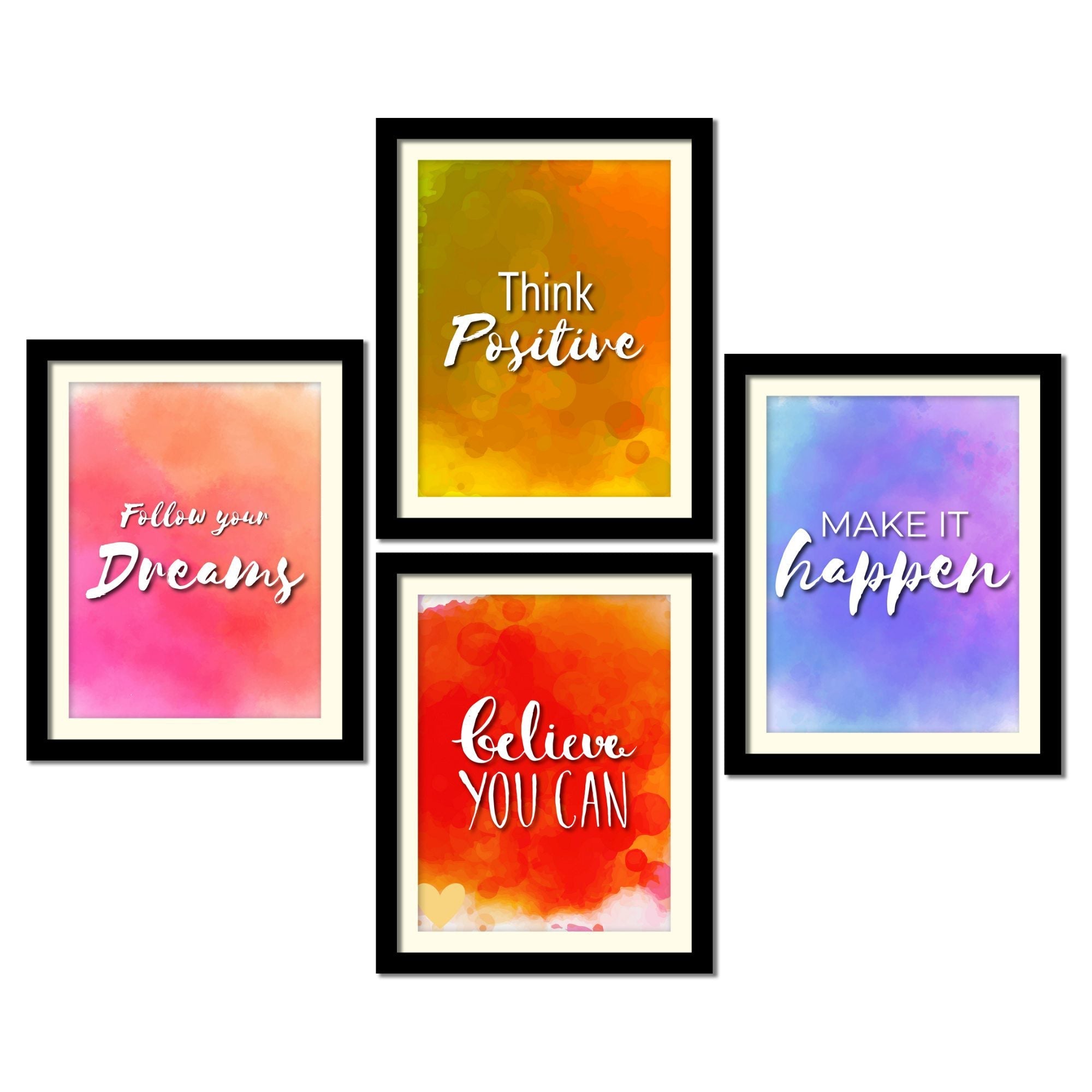 Think Positive Quotes Premium Wall Frame Set of Four