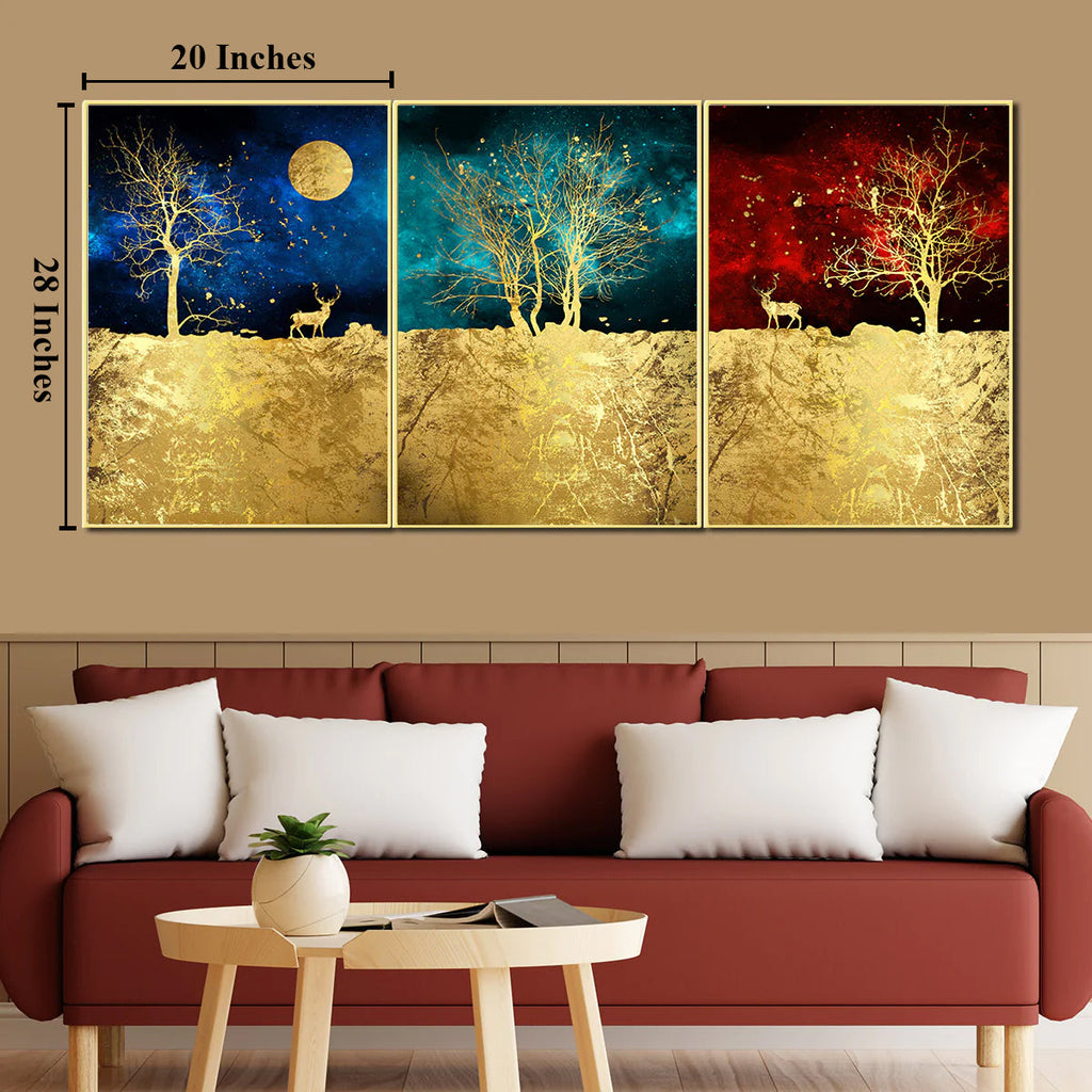 Tree of Life Framed Canvas Painting for home décor - Set of 3