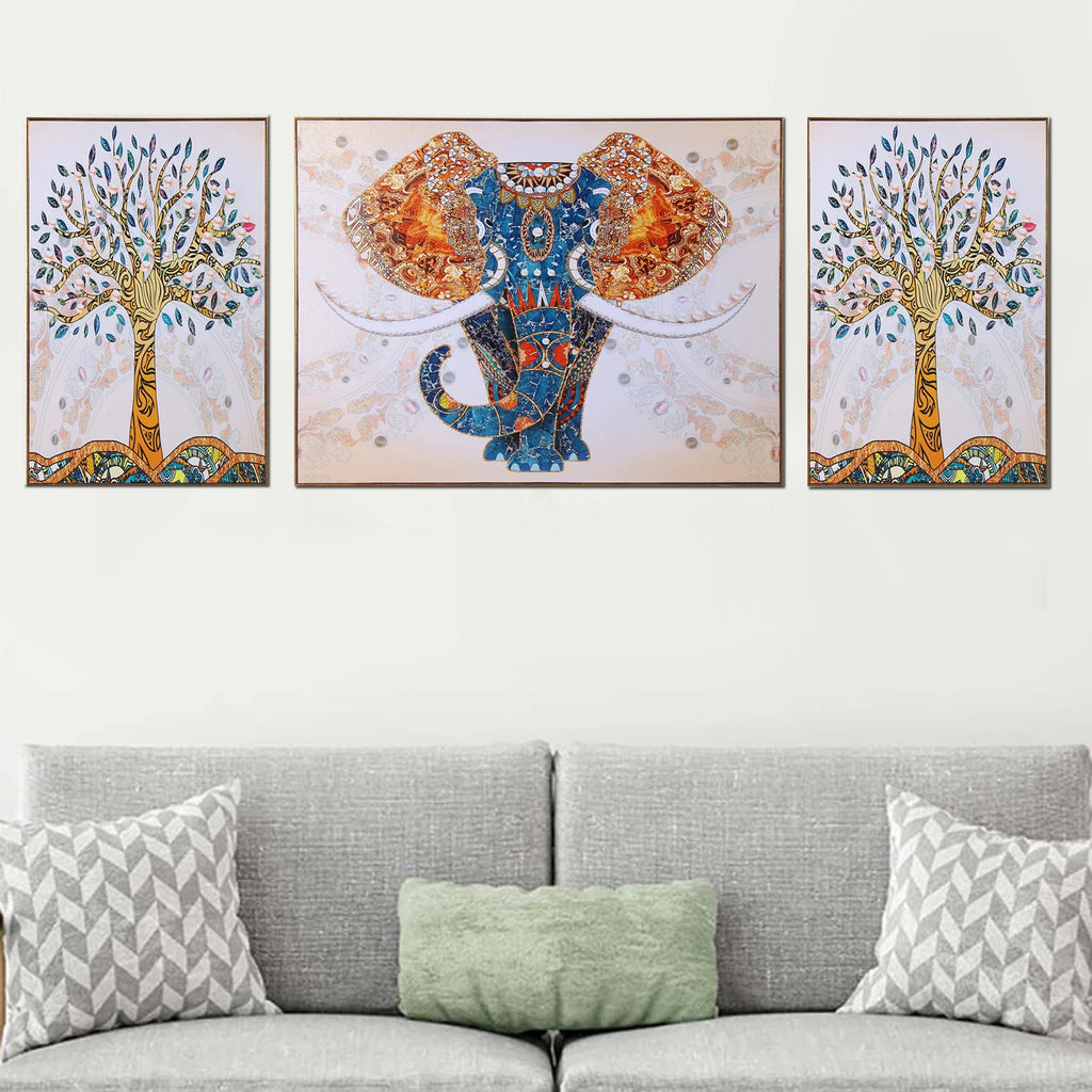 The Udaipur Elephant 3 Panel Framed Canvas paintings