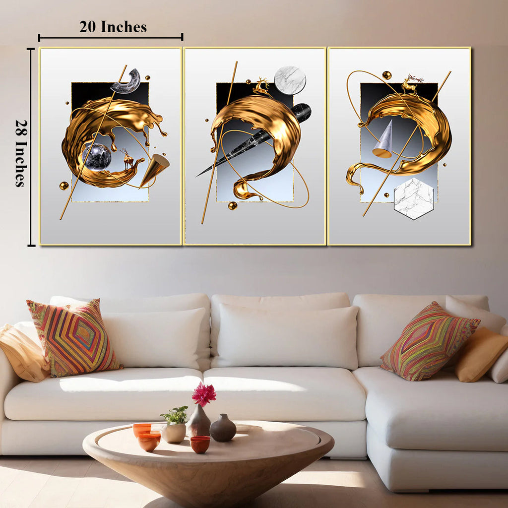 Contemporary Baroque Framed Canvas Print For Wall Decoration at Home - Set of 3
