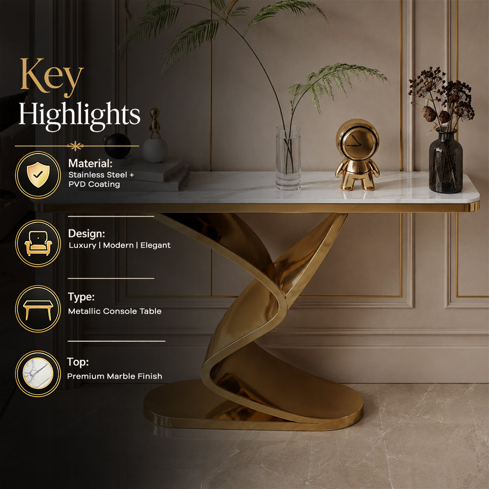 Luxury Twisted Ribbon Gold SS Console Table