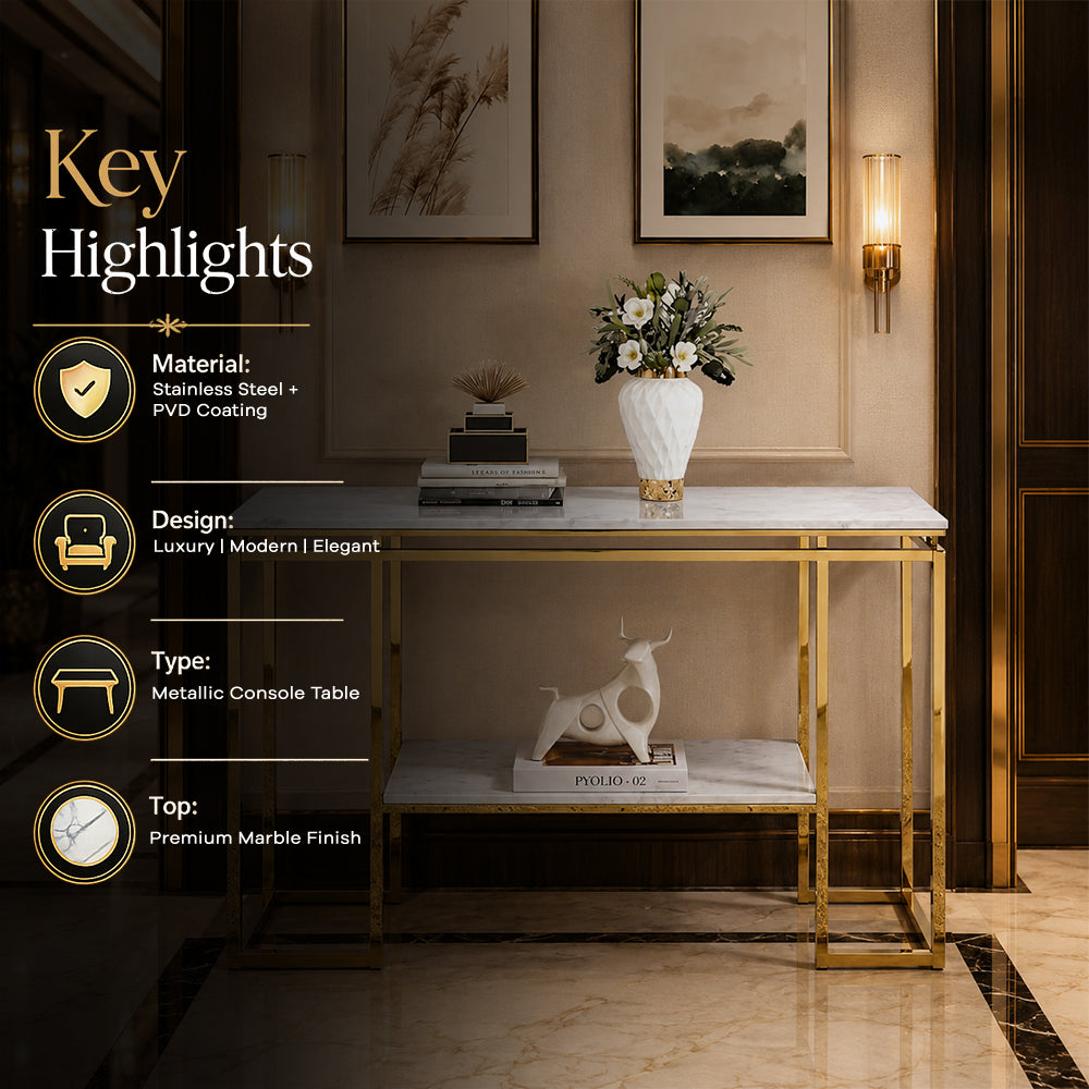 Modern Geometric Tiered Runway Gold SS Luxury Console Table