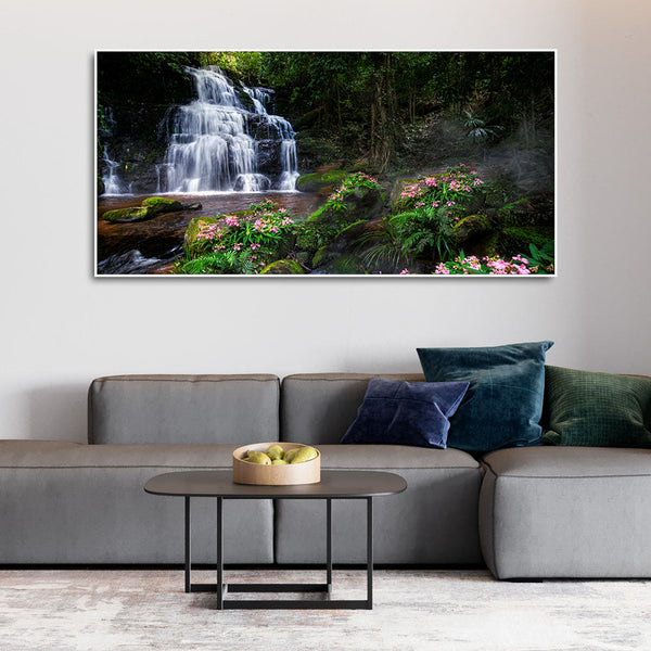 A Beautiful Waterfall in Forest Premium Canvas Wall Painting