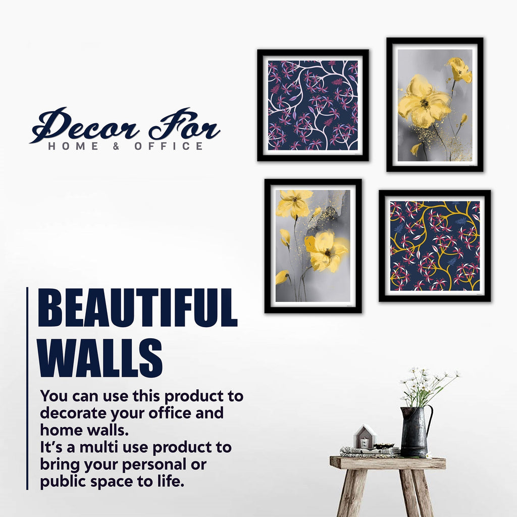 Abstract Blooming Flowers Wall Frame Set of Four