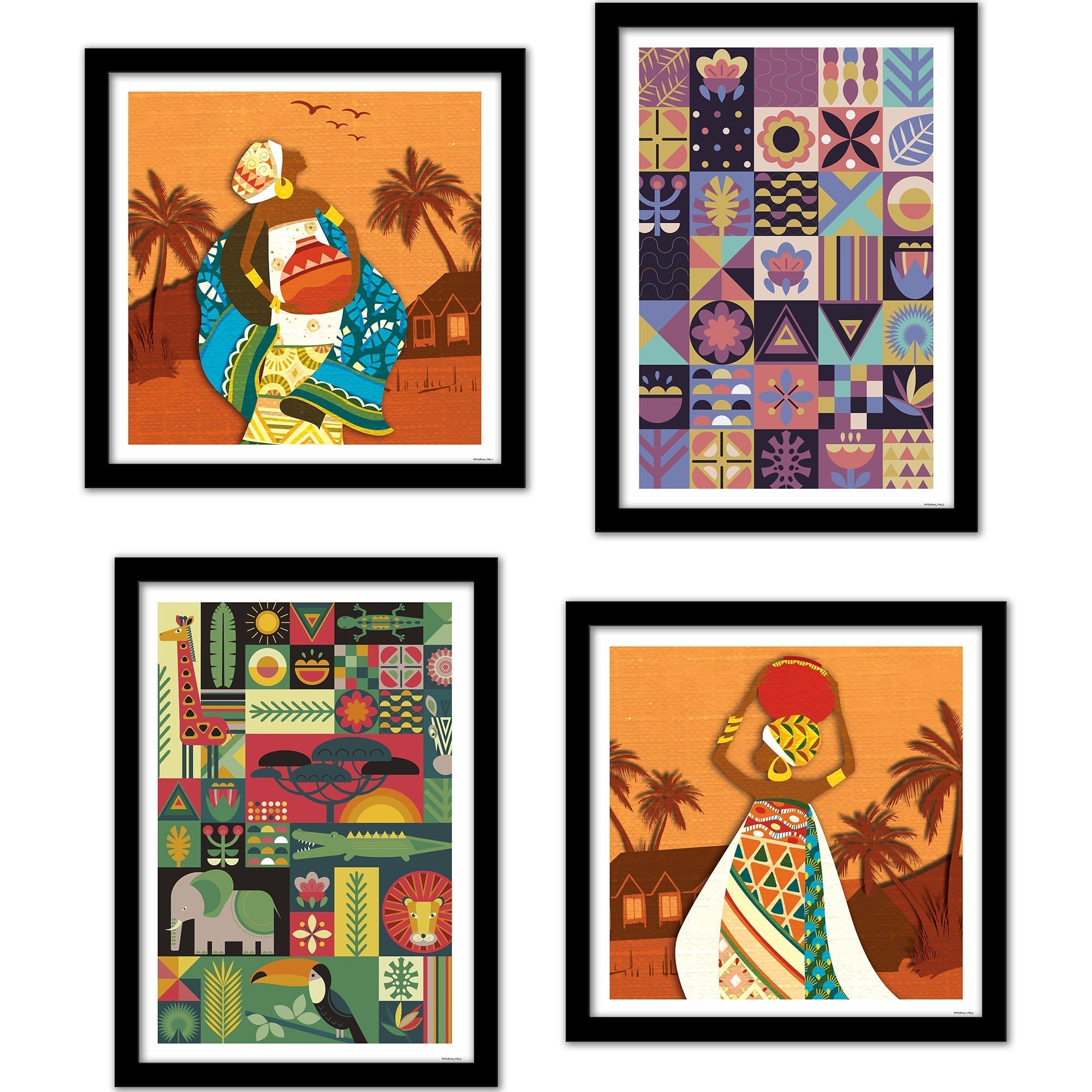 African Women Dancing 4 Pieces Premium Wall Frame Painting