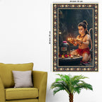 Bal Hanuman with Shivling Floral Border Vertical Wall Painting