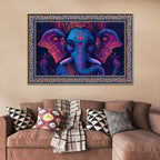 Beautiful Design Shree Ganesha Floral Border Canvas Wall Painting