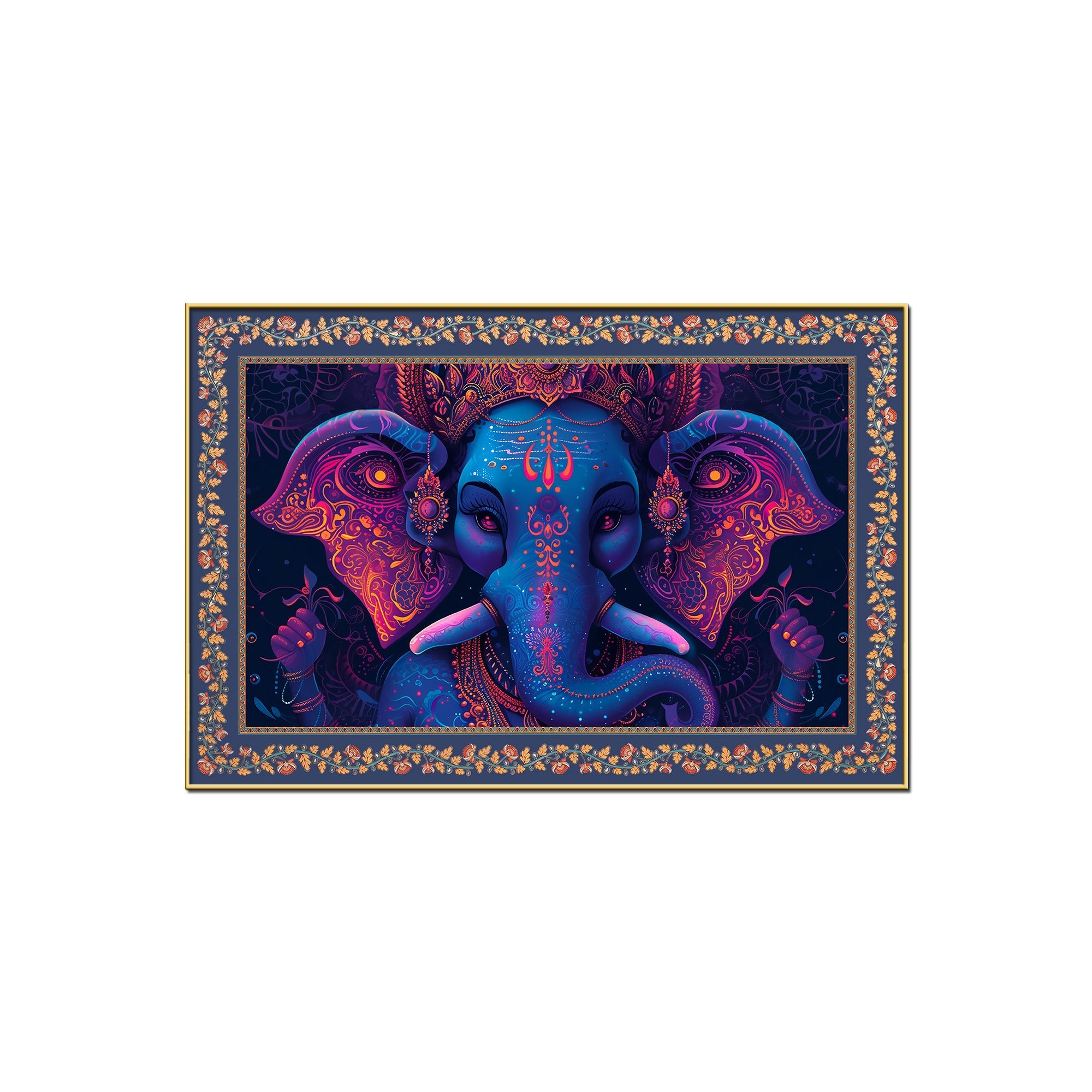 Beautiful Design Shree Ganesha Floral Border Canvas Wall Painting