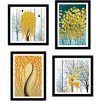 Beautiful Golden Textured Flower Art Wall Frame Set of Four