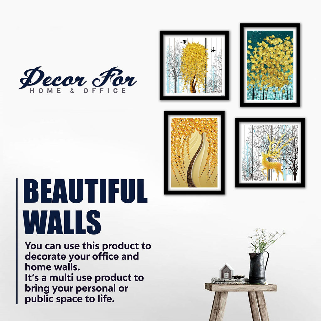 Beautiful Golden Textured Flower Art Wall Frame Set of Four