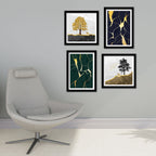 Beautiful Golden Tree with Deer Scenery Wall Frame Set of Four