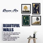 Beautiful Golden Tree with Deer Scenery Wall Frame Set of Four