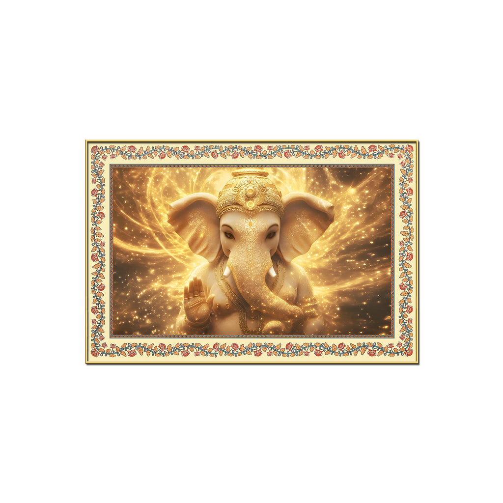 Beautiful Lord Ganesha in Lighting Floral Border Canvas Wall Painting