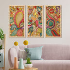 Beautiful Peacock Designer Floral Art Wooden Wall Frame Set of Three