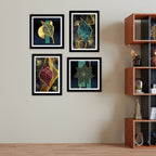 Beautiful Shiny Golden Leaves Premium Wall Frame Set of Four